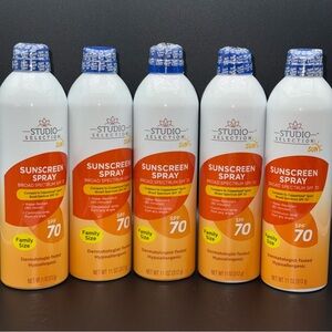 Sunscreen Spray SPF 70 Studio Selections 11oz Family Size Cans Pack Of 5